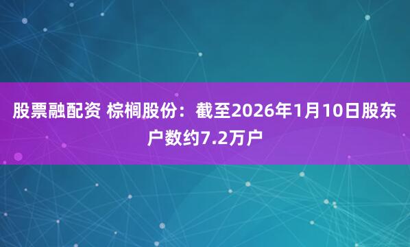 股票融配资 棕榈股份：截至2026年1月10日股东户数约7.2万户